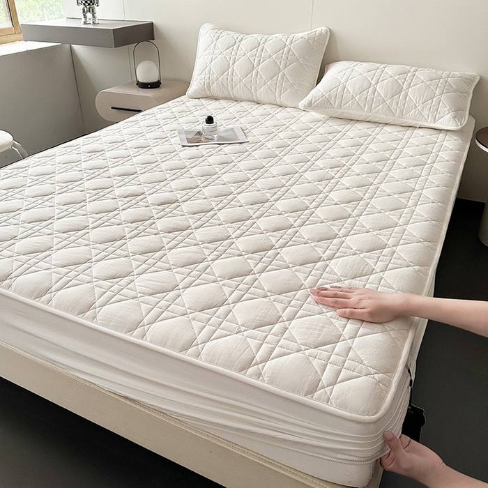 91家纺网 家纺一手货源 找家纺 3C 2024新款A类全棉水洗棉棉花床笠 素雅白-