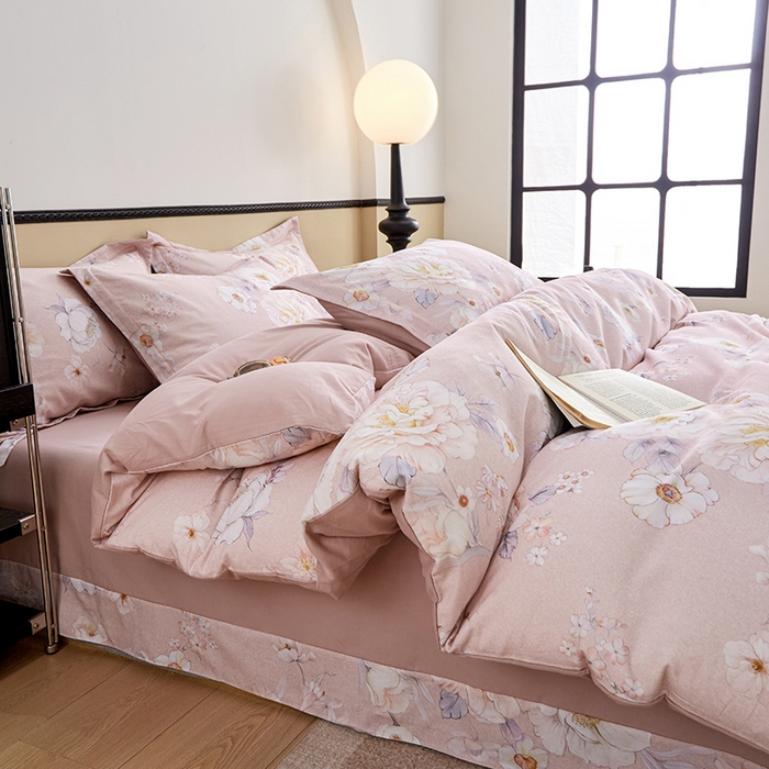 91家纺网 家纺一手货源 找家纺 橙艺家居 2024新款全棉超柔生态磨毛四件套全棉四件套纯棉四件套 回眸一笑-粉