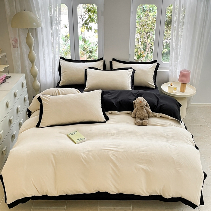 91家纺网 家纺一手货源 找家纺 慕澄家纺 2024新款美拉德风双拼四件套 美拉德-米白+黑