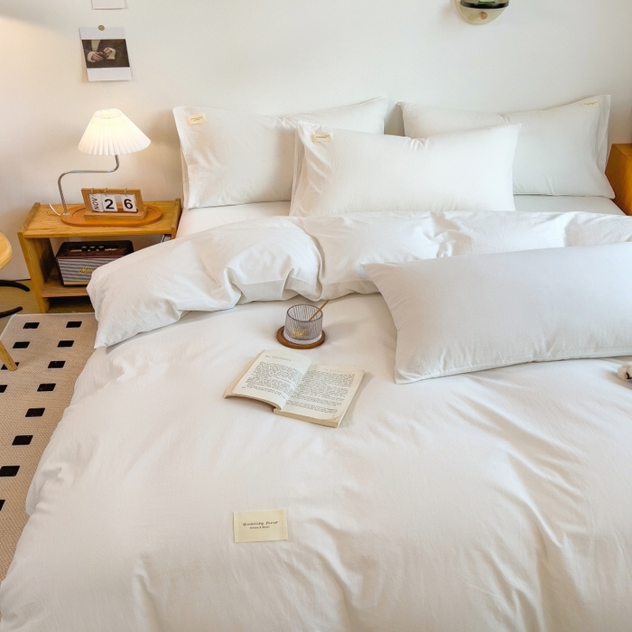 91家纺网 家纺一手货源 找家纺 （总）2024新款无印风水洗棉亲肤简约学生三件套