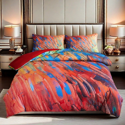 璐维斯家纺 20255新款 现货 外贸跨境数码印花大版被套三件套temu shein 亚马逊床品套装床单款床笠款四件套 油彩画
