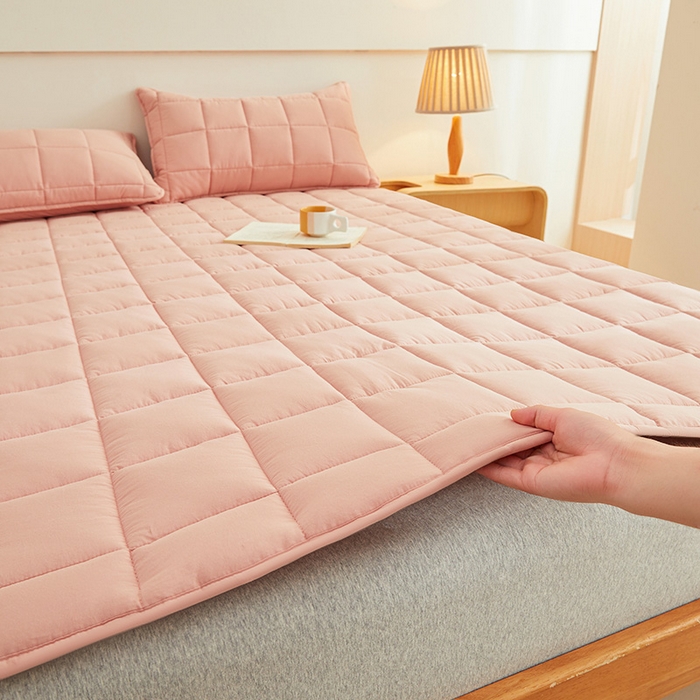 91家纺网 家纺一手货源 找家纺 3C 2024新款亲肤全棉加厚双面床护垫 仙粉