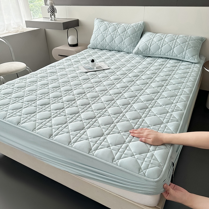 91家纺网 家纺一手货源 找家纺 3C 2024新款A类全棉水洗棉棉花床笠 纯净蓝-