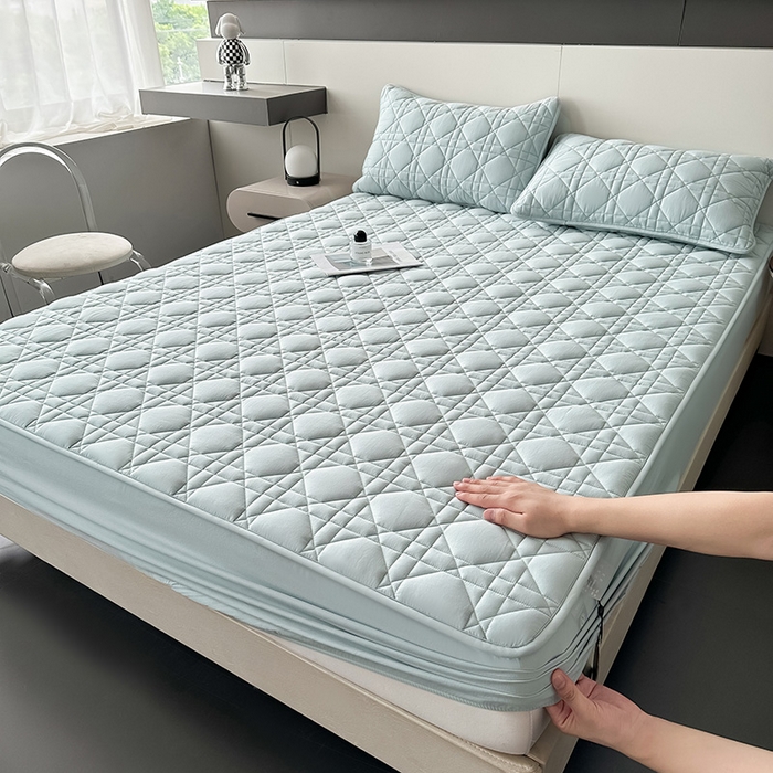 91家纺网 家纺一手货源 找家纺 3C 2024新款A类全棉水洗棉棉花床笠 纯净蓝-