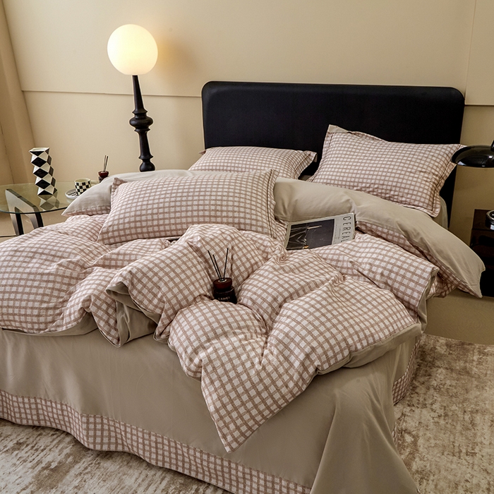 91家纺网 家纺一手货源 找家纺 橙艺家居 2024新款全棉超柔生态磨毛四件套全棉四件套纯棉四件套 华夫-咖