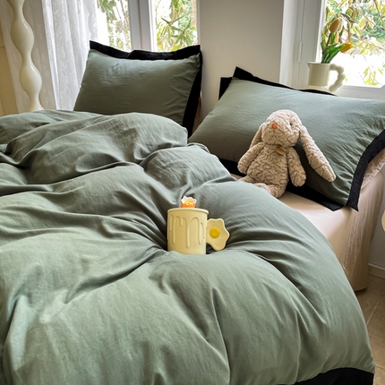 慕澄家纺 2024新款美拉德风双拼四件套 美拉德-绿+浅米