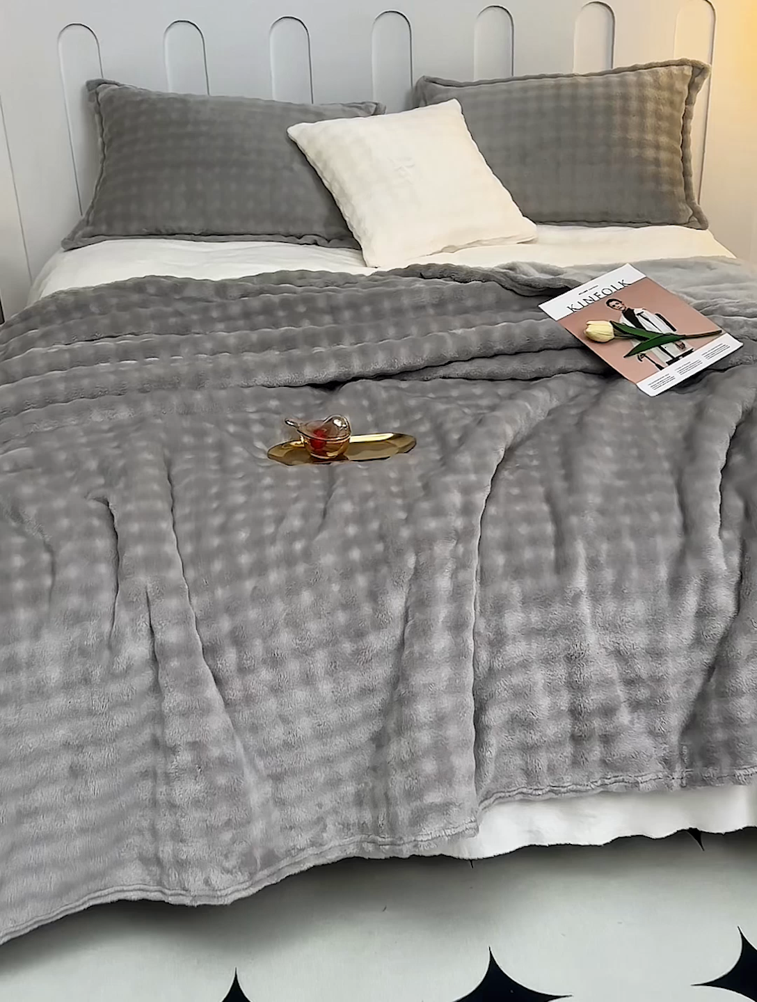 91家纺网 家纺一手货源 找家纺 肖恩毯业 2025新款小泡泡兔毛毯--布兰卡系列 布兰卡-深灰