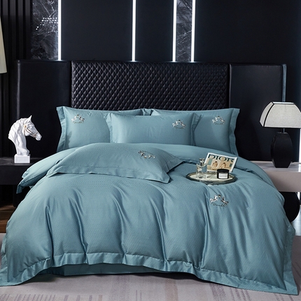淳绵家居 2024新款50*50S双股长绒棉提花刺绣四件套 蒂梵-宾利蓝