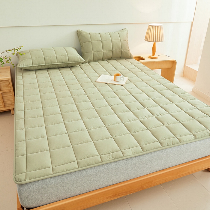 91家纺网 家纺一手货源 找家纺 3C 2024新款亲肤全棉加厚双面床护垫 豆绿