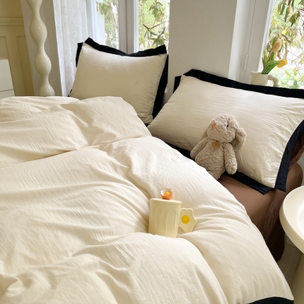 慕澄家纺 2024新款美拉德风双拼四件套 美拉德-米白+深咖