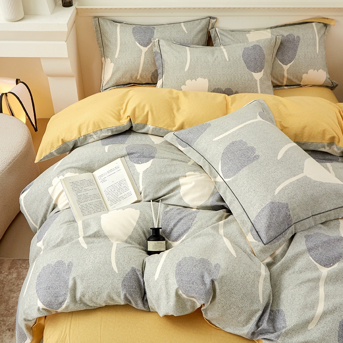 91家纺网 家纺一手货源 找家纺 橙艺家居 2024新款全棉超柔生态磨毛四件套全棉四件套纯棉四件套 人间茶白-灰