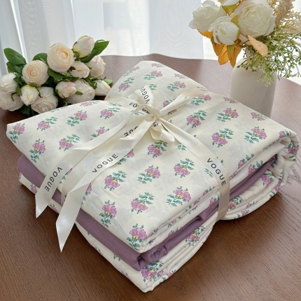 91家纺网 家纺一手货源 找家纺 （总）2025新款全棉A类小清新双层纱四件套-系列四