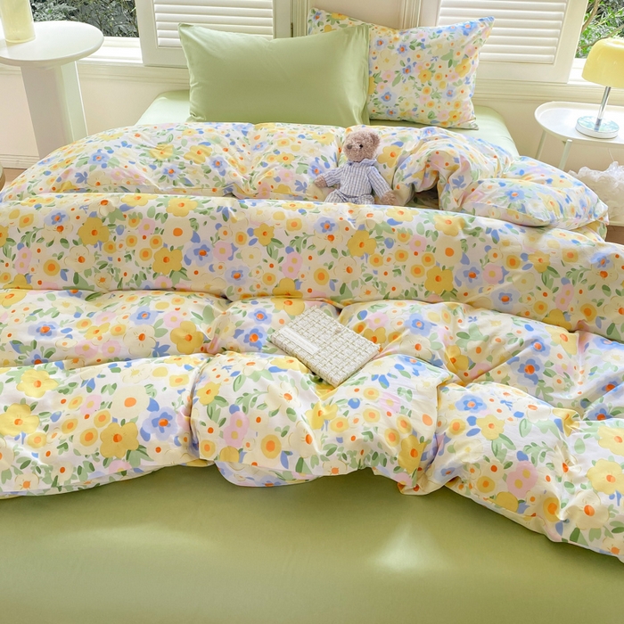 91家纺网 家纺一手货源 找家纺 黑马家居 2025新款全棉喷气13070印花单被套 田苑小风 黄