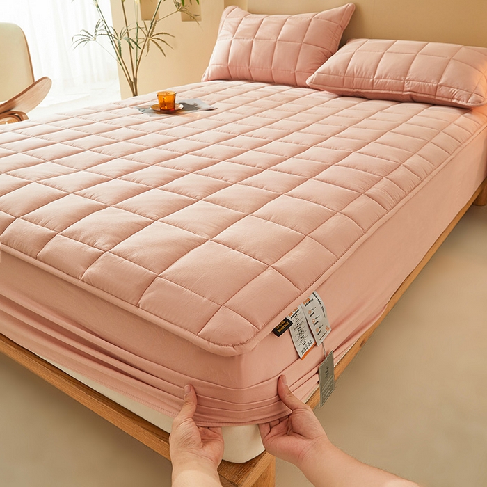 91家纺网 家纺一手货源 找家纺 3C 2024新款柔软亲肤全棉双面床笠 仙粉