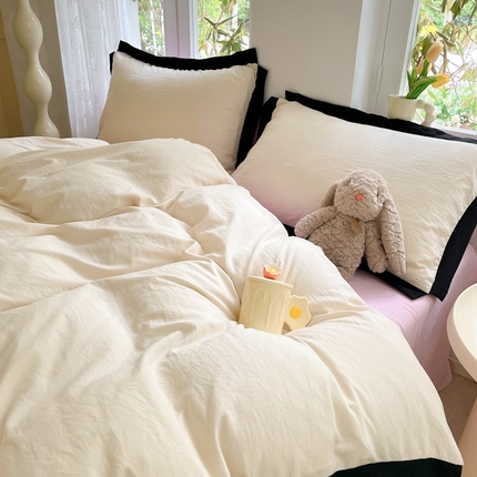 慕澄家纺 2024新款美拉德风双拼四件套 美拉德-米白+浅粉