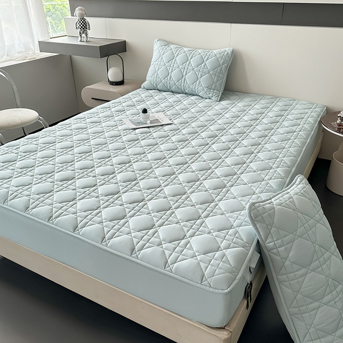 91家纺网 家纺一手货源 找家纺 3C 2024新款A类全棉水洗棉棉花床笠 纯净蓝-