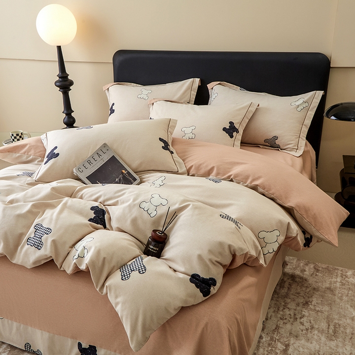 91家纺网 家纺一手货源 找家纺 橙艺家居 2024新款全棉超柔生态磨毛四件套全棉四件套纯棉四件套 喜饰-米