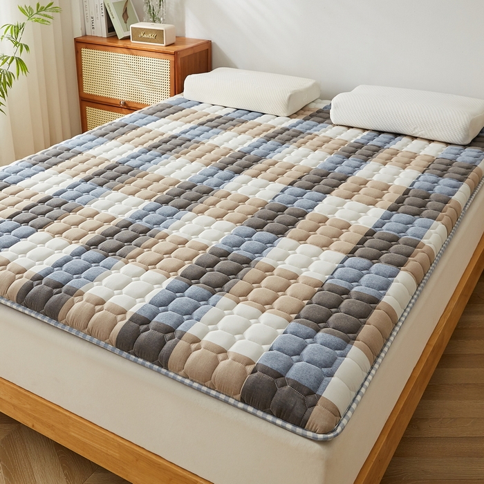 91家纺网 家纺一手货源 找家纺 卡派 2024新款大床乳胶椰棕床垫（无印家居风） 蓝大格