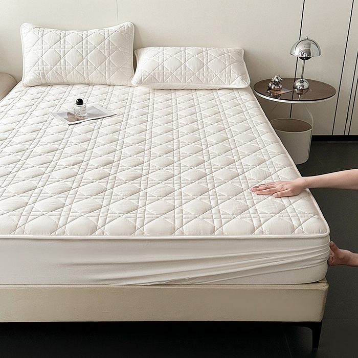 91家纺网 家纺一手货源 找家纺 3C 2024新款A类全棉水洗棉棉花床笠 素雅白-