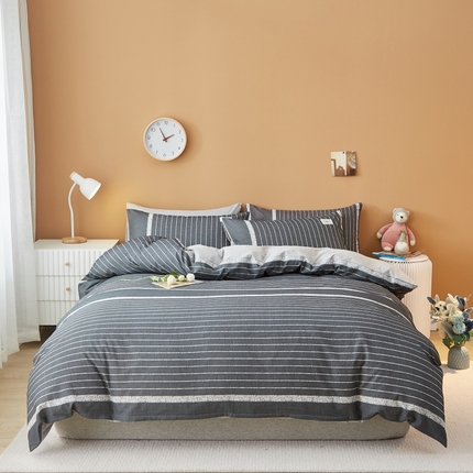 2024新款无印风水洗棉亲肤简约学生三件套 深灰细条