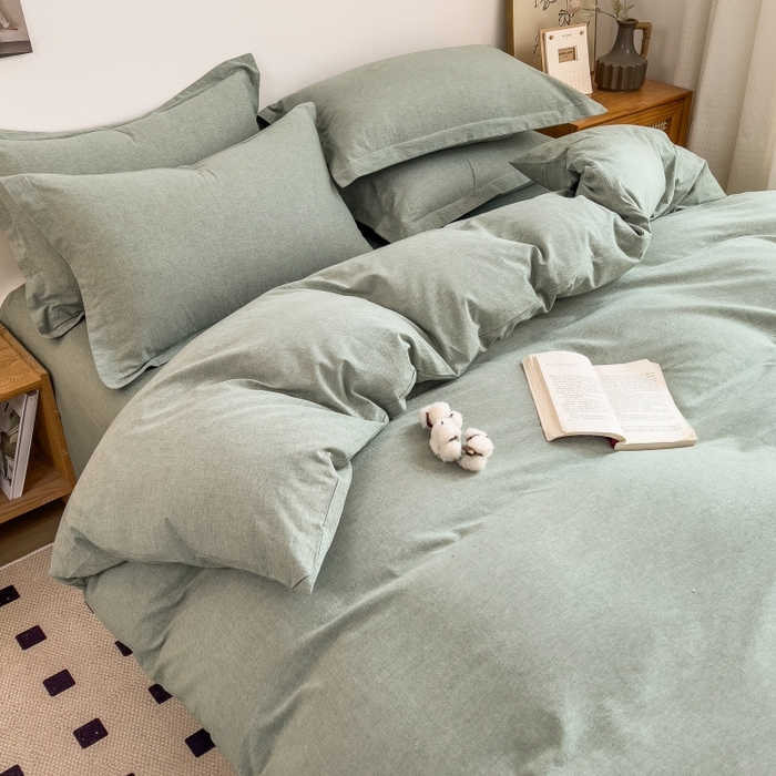 91家纺网 家纺一手货源 找家纺 2024新款无印风水洗棉亲肤简约学生三件套 薄荷绿