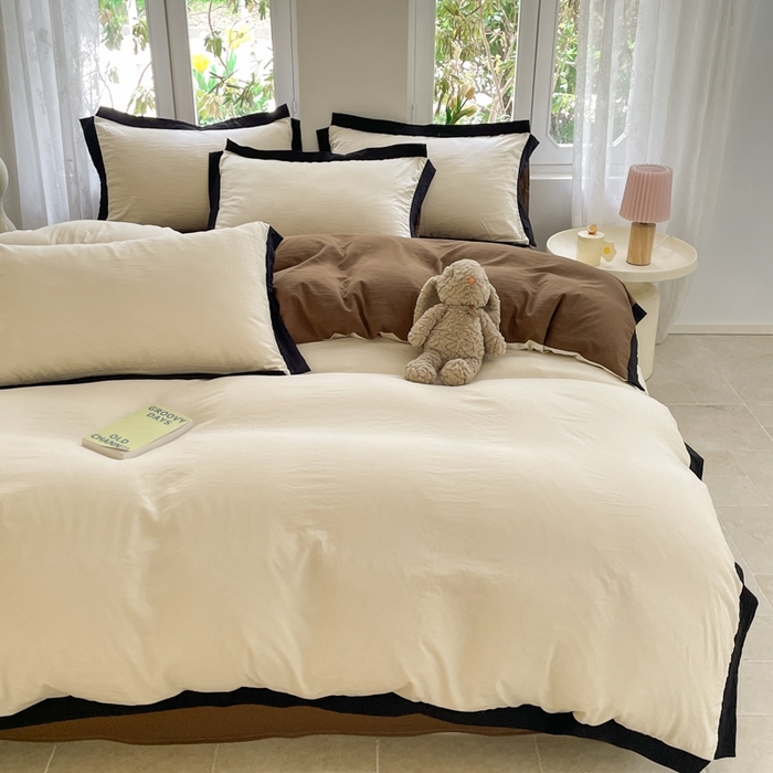 91家纺网 家纺一手货源 找家纺 慕澄家纺 2024新款美拉德风双拼四件套 美拉德-米白+深咖