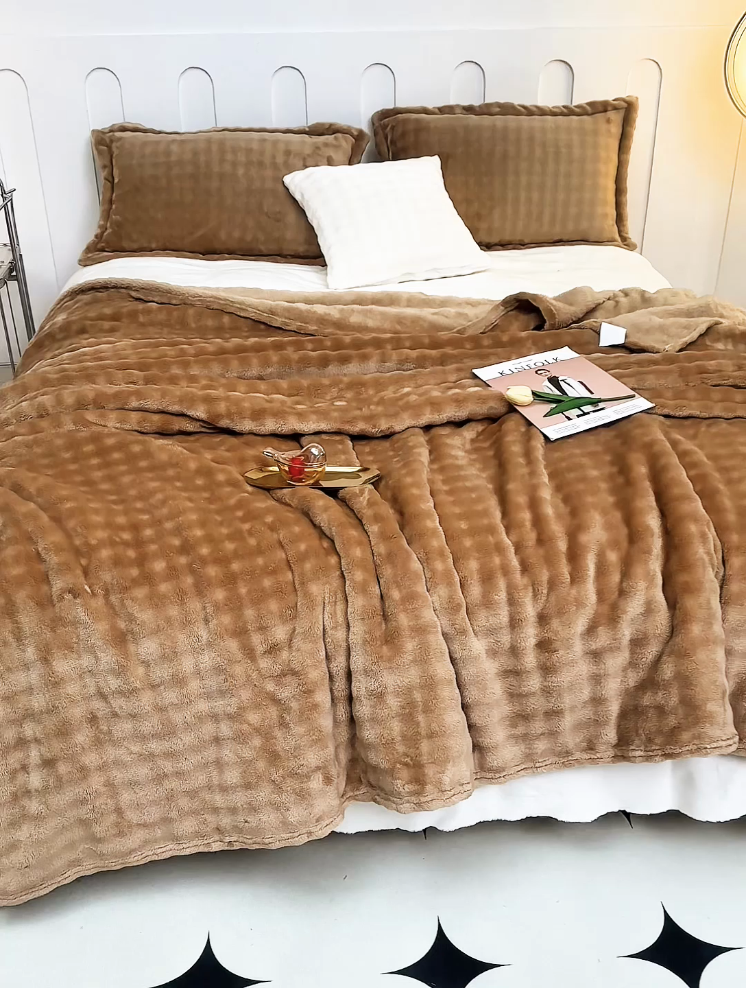 91家纺网 家纺一手货源 找家纺 肖恩毯业 2025新款小泡泡兔毛毯--布兰卡系列 布兰卡-浅咖啡