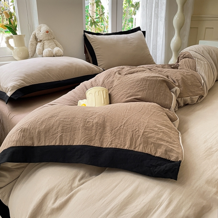 91家纺网 家纺一手货源 找家纺 慕澄家纺 2024新款美拉德风双拼四件套 美拉德-浅米+咖