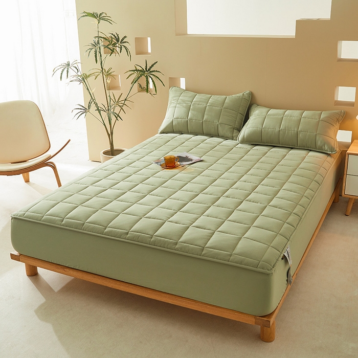 91家纺网 家纺一手货源 找家纺 3C 2024新款柔软亲肤全棉双面床笠 豆绿