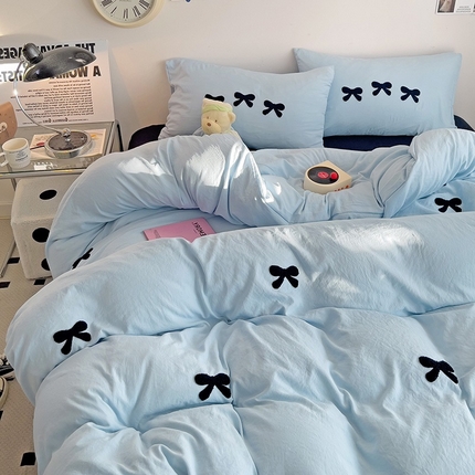 91家纺网 家纺一手货源 找家纺 （总）艾特你（含买家秀）水洗棉毛巾绣四件套蝴蝶结学生宿舍三件套亲肤纯色水洗棉