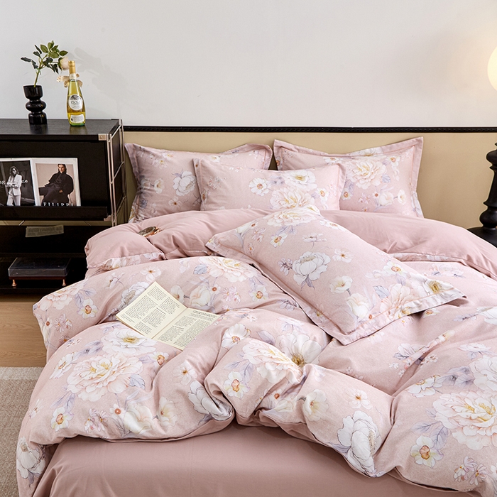 91家纺网 家纺一手货源 找家纺 橙艺家居 2024新款全棉超柔生态磨毛四件套全棉四件套纯棉四件套 回眸一笑-粉