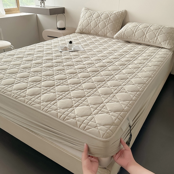 91家纺网 家纺一手货源 找家纺 3C 2024新款A类全棉水洗棉棉花床笠 月灰色-