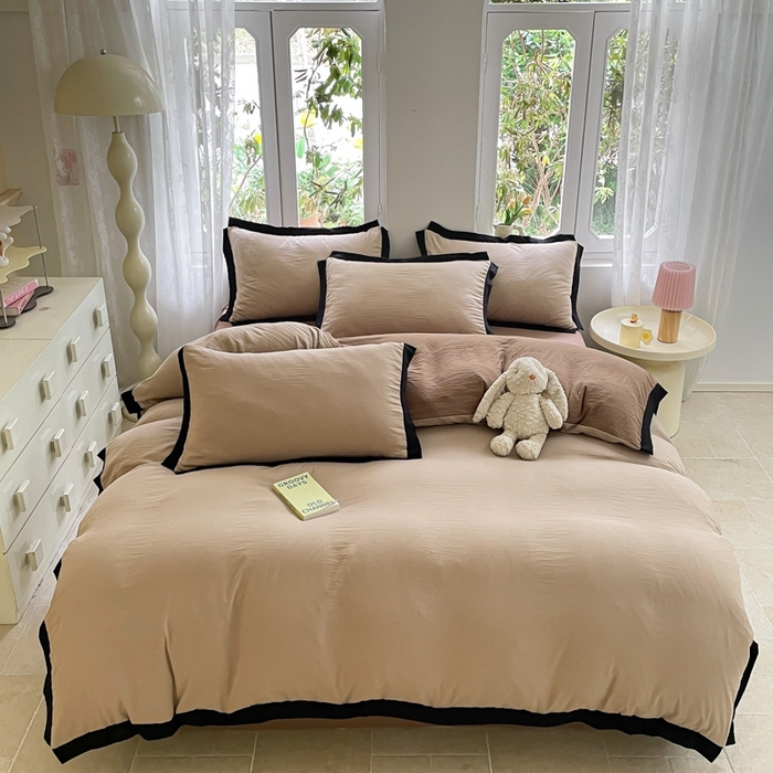 91家纺网 家纺一手货源 找家纺 慕澄家纺 2024新款美拉德风双拼四件套 美拉德-浅米+咖