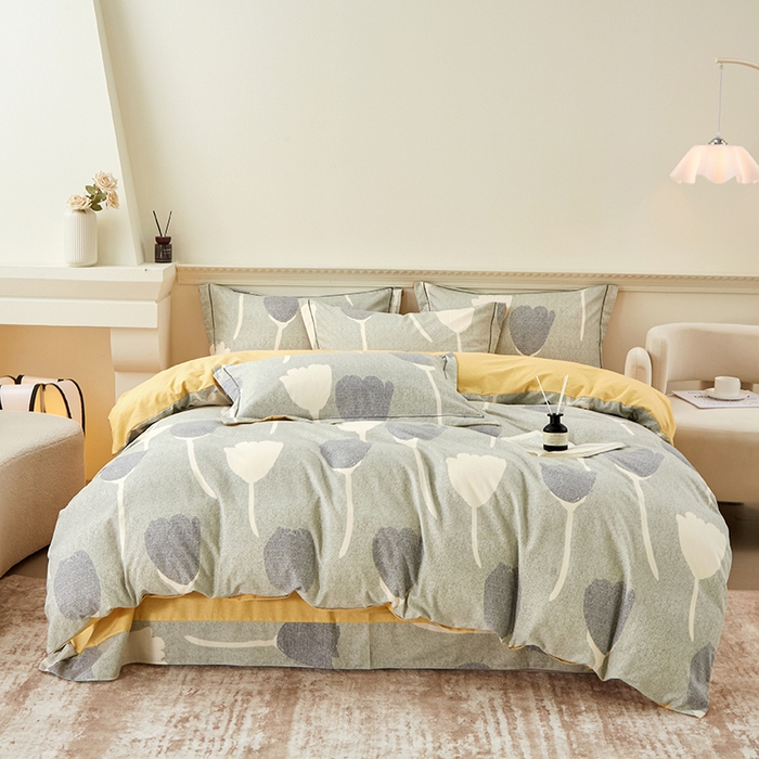 91家纺网 家纺一手货源 找家纺 橙艺家居 2024新款全棉超柔生态磨毛四件套全棉四件套纯棉四件套 人间茶白-灰