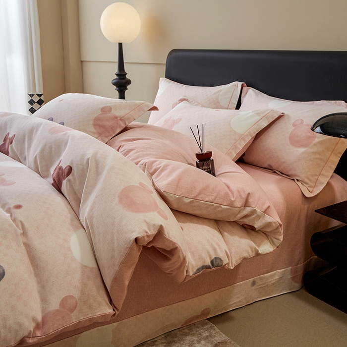 91家纺网 家纺一手货源 找家纺 橙艺家居 2024新款全棉超柔生态磨毛四件套全棉四件套纯棉四件套 妙妙屋-粉