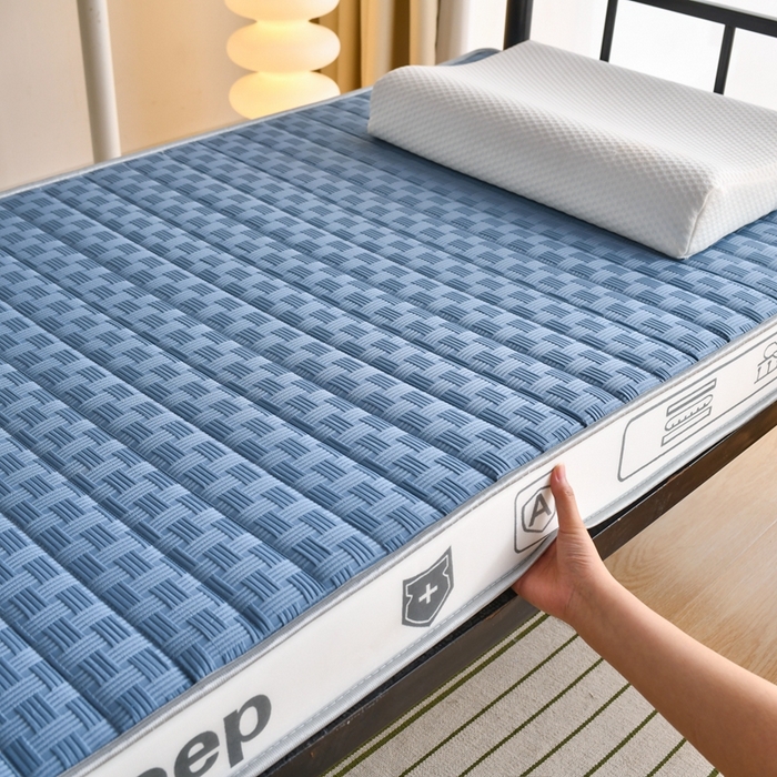 91家纺网 家纺一手货源 找家纺 顺发床垫 2025新款A类华夫格天然乳胶记忆海绵床垫学生款图 华夫格-蓝色