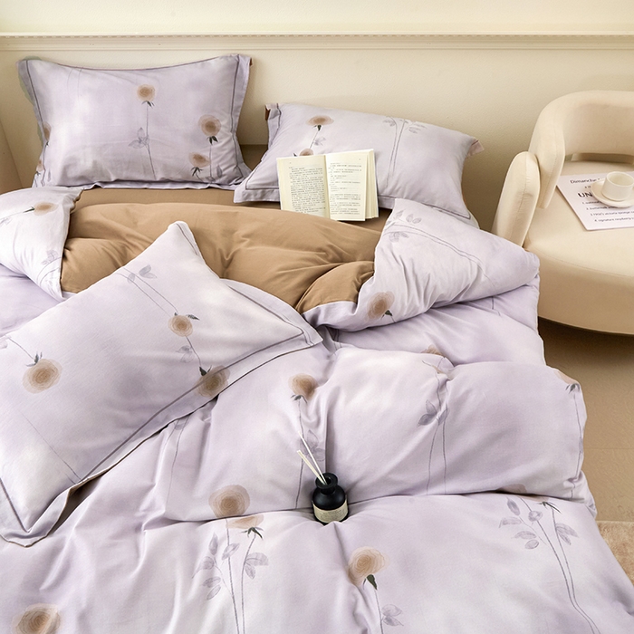 91家纺网 家纺一手货源 找家纺 橙艺家居 2024新款全棉超柔生态磨毛四件套全棉四件套纯棉四件套 爱已随风-咖