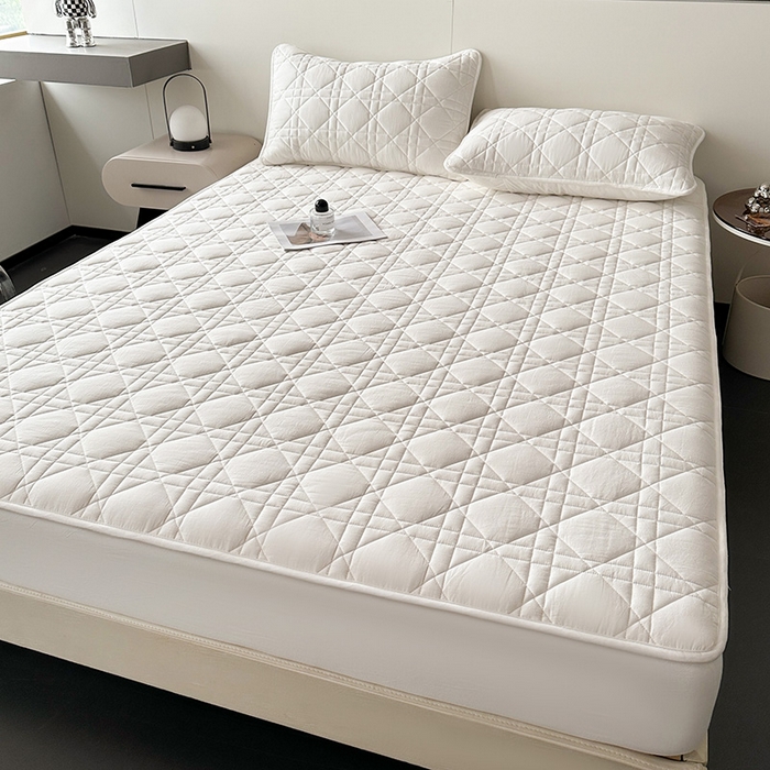 91家纺网 家纺一手货源 找家纺 3C 2024新款A类全棉水洗棉棉花床笠 素雅白-