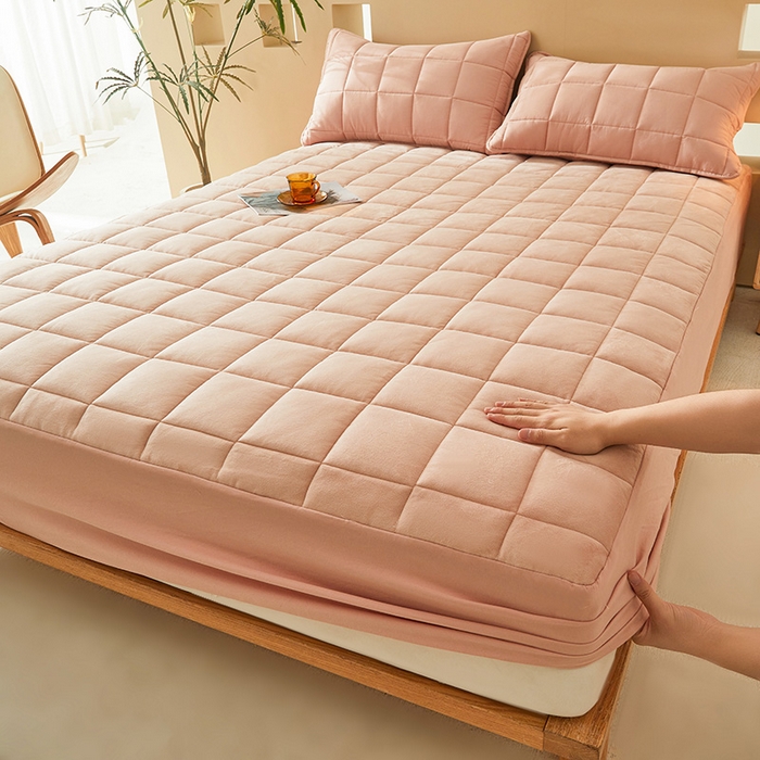 91家纺网 家纺一手货源 找家纺 3C 2024新款柔软亲肤全棉双面床笠 仙粉