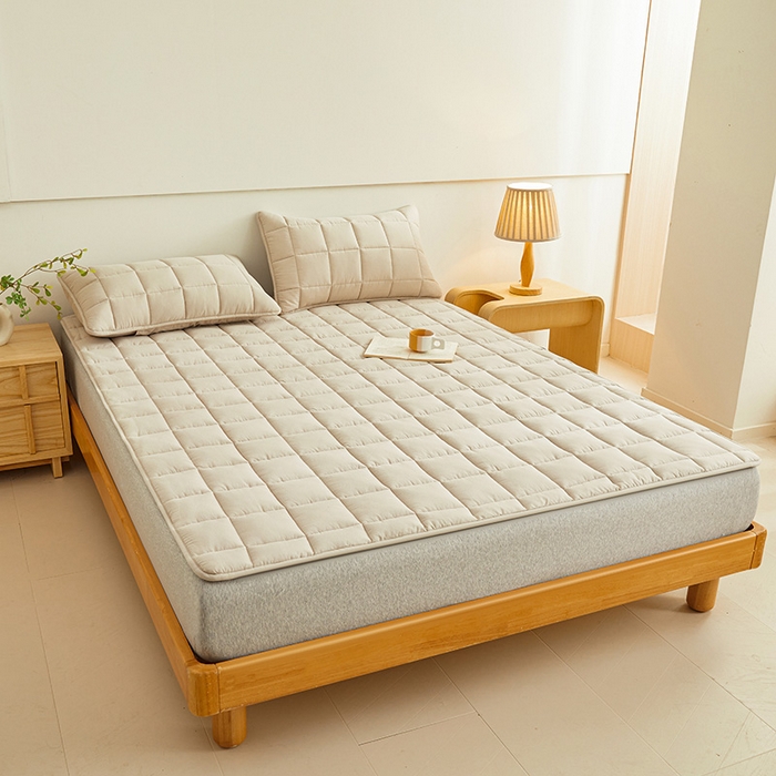 91家纺网 家纺一手货源 找家纺 3C 2024新款亲肤全棉加厚双面床护垫 卡其