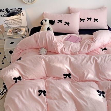91家纺网 家纺一手货源 找家纺 （总）艾特你（含买家秀）水洗棉毛巾绣四件套蝴蝶结学生宿舍三件套亲肤纯色水洗棉