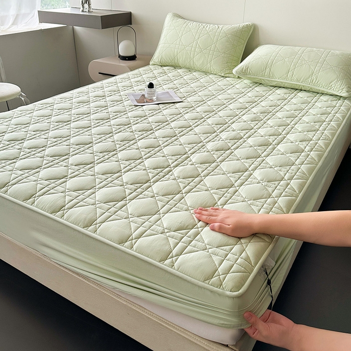 91家纺网 家纺一手货源 找家纺 3C 2024新款A类全棉水洗棉棉花床笠 薄荷绿-