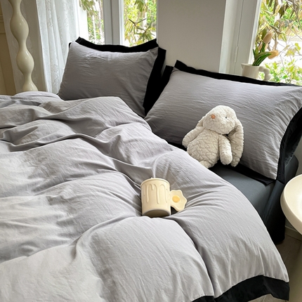 91家纺网 家纺一手货源 找家纺 慕澄家纺 2024新款美拉德风双拼四件套 美拉德-浅灰+深灰