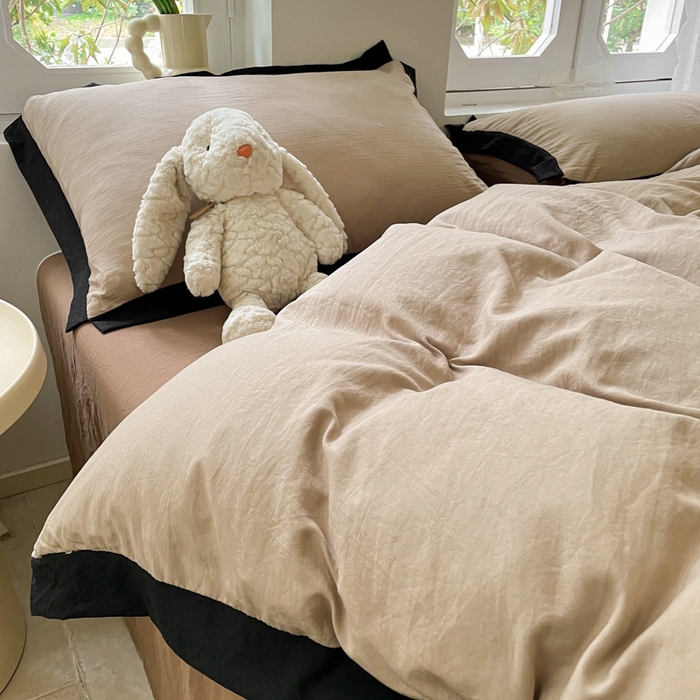 91家纺网 家纺一手货源 找家纺 慕澄家纺 2024新款美拉德风双拼四件套 美拉德-浅米+咖