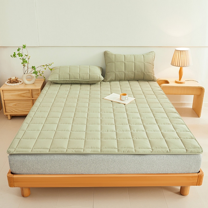 91家纺网 家纺一手货源 找家纺 3C 2024新款亲肤全棉加厚双面床护垫 豆绿