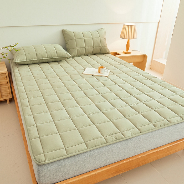 91家纺网 家纺一手货源 找家纺 3C 2024新款亲肤全棉加厚双面床护垫 豆绿