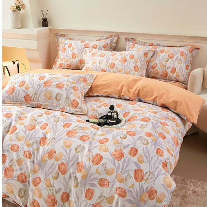 91家纺网 家纺一手货源 找家纺 橙艺家居 2024新款全棉超柔生态磨毛四件套全棉四件套纯棉四件套 盛世颜-桔