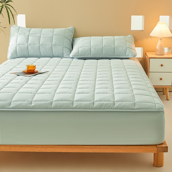 91家纺网 家纺一手货源 找家纺 3C 2024新款柔软亲肤全棉双面床笠 梦蓝