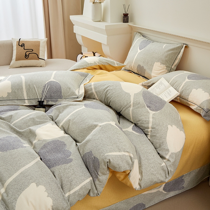 91家纺网 家纺一手货源 找家纺 橙艺家居 2024新款全棉超柔生态磨毛四件套全棉四件套纯棉四件套 人间茶白-灰