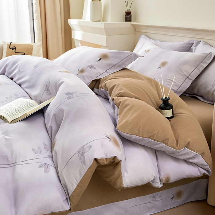 91家纺网 家纺一手货源 找家纺 橙艺家居 2024新款全棉超柔生态磨毛四件套全棉四件套纯棉四件套 爱已随风-咖